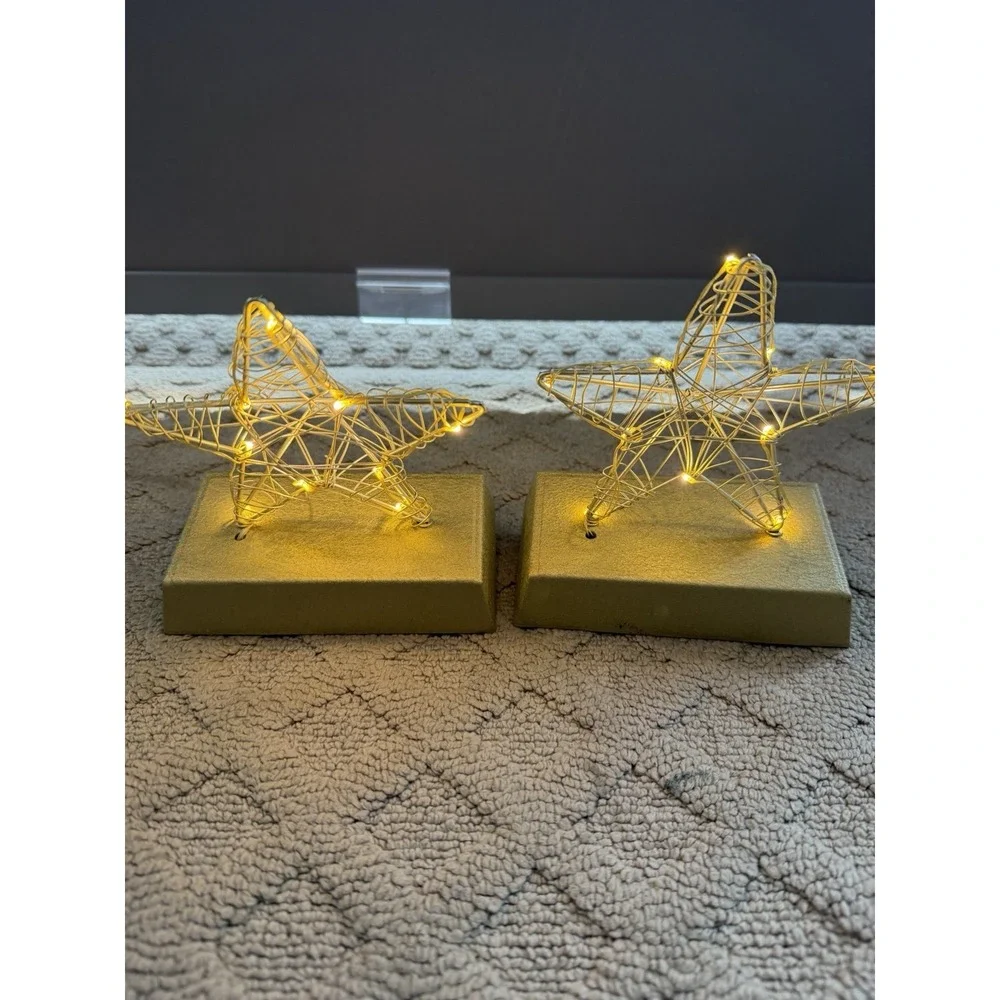 Gold LED Lighted‎ Wired Star Christmas Stocking Holder-set of 2